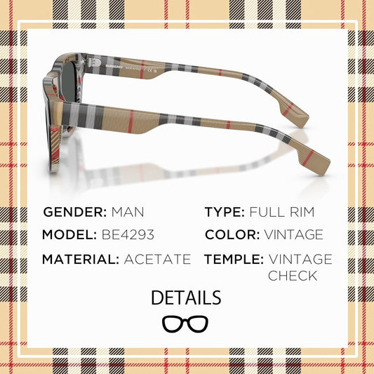🕶️ BURBERRY BE4293 – Lunettes de Soleil Carrées en Acétate avec Kit Luxe eSHADES