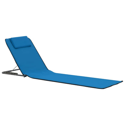 Tapis de plage pliables 2 pcs Acier et tissu BleuChaises longues d'extérieur, meubles de jardin, de piscine, fournitures pour la maison, décoration