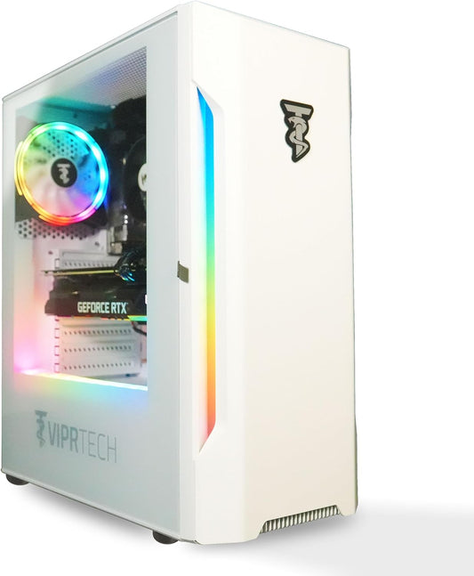 Rebel 4.0 Gaming PC - AMD Ryzen 7 (4.1Ghz Turbo), RTX 4060 8GB, 32GB DDR4 3200, 1TB Nvme SSD, Vr-Ready, Streaming, Wifi BT, RGB, Win 11 Pro, Prebuilt Desktop Computer White