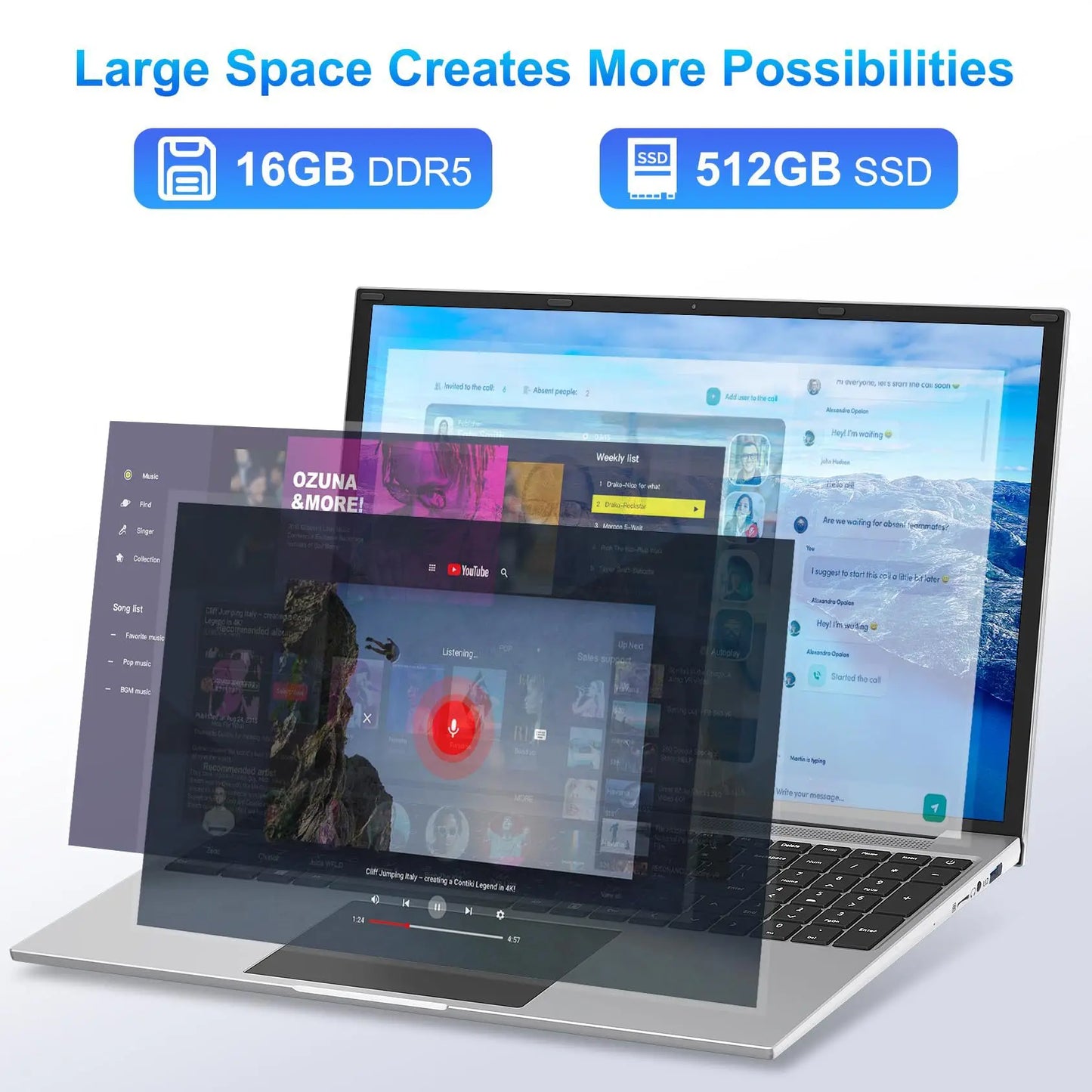 2025 nouveau 17.3 "ordinateur Portable 16GB RAM 512GB 1TB SSD Intel N5095 Portable ordinateur Portable léger rétro-éclairé clavier empreinte digitale Windows 11