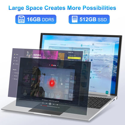 2025 nouveau 17.3 "ordinateur Portable 16GB RAM 512GB 1TB SSD Intel N5095 Portable ordinateur Portable léger rétro-éclairé clavier empreinte digitale Windows 11
