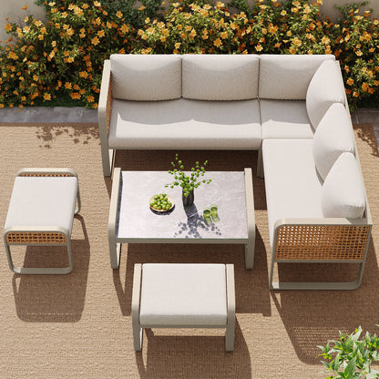Ensemble de salon de jardin pour 6-7 personnes, meubles en rotin, pieds réglables, y compris tous les coussins d'assise et de dossier, gris