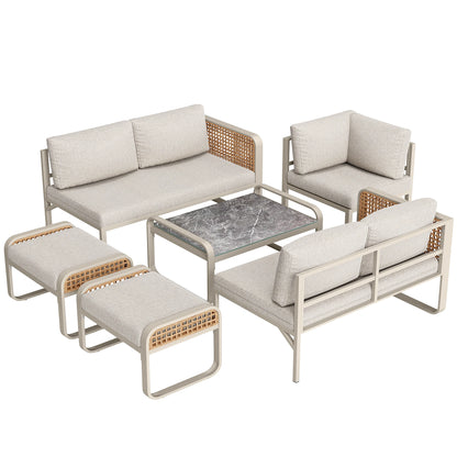 Ensemble de salon de jardin pour 6-7 personnes, meubles en rotin, pieds réglables, y compris tous les coussins d'assise et de dossier, gris
