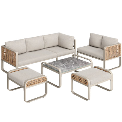 Ensemble de salon de jardin pour 6-7 personnes, meubles en rotin, pieds réglables, y compris tous les coussins d'assise et de dossier, gris