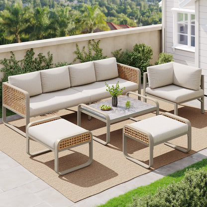 Ensemble de salon de jardin pour 6-7 personnes, meubles en rotin, pieds réglables, y compris tous les coussins d'assise et de dossier, gris