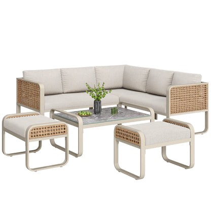 Ensemble de salon de jardin pour 6-7 personnes, meubles en rotin, pieds réglables, y compris tous les coussins d'assise et de dossier, gris