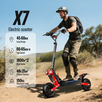 SUNNIGOO X7 – Trottinette Électrique Pliable Double Moteur 3600W (2×1800W) | 65 km/h, 60 km d’autonomie, 48V 21Ah, Pneus 11”