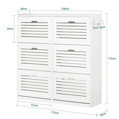 SoBuy FSR145-W Armoire à chaussures avec étagère à chaussures à 6 rabats avec 2 houes Camion à benne basculante avec 12 surfaces d'étagère Commode à chaussures Étagère à chaussures