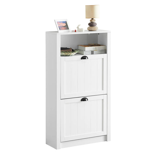 Meuble à Chaussures Moderne SoBuy – 2 Rabats, MDF Blanc, Gain de Place Entrée 60x110x24 cm