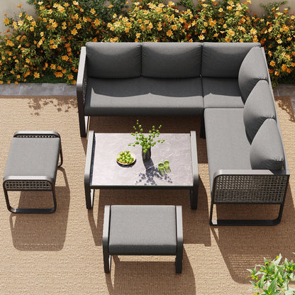 Ensemble de salon de jardin pour 6-7 personnes, meubles en rotin, pieds réglables, y compris tous les coussins d'assise et de dossier, gris