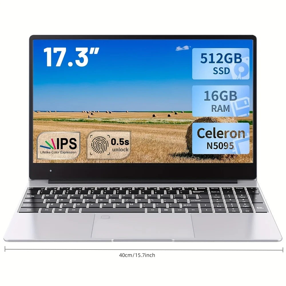 2025 nouveau 17.3 "ordinateur Portable 16GB RAM 512GB 1TB SSD Intel N5095 Portable ordinateur Portable léger rétro-éclairé clavier empreinte digitale Windows 11