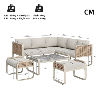 Ensemble de salon de jardin pour 6-7 personnes, meubles en rotin, pieds réglables, y compris tous les coussins d'assise et de dossier, gris