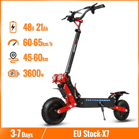 SUNNIGOO X7 – Trottinette Électrique Pliable Double Moteur 3600W (2×1800W) | 65 km/h, 60 km d’autonomie, 48V 21Ah, Pneus 11”