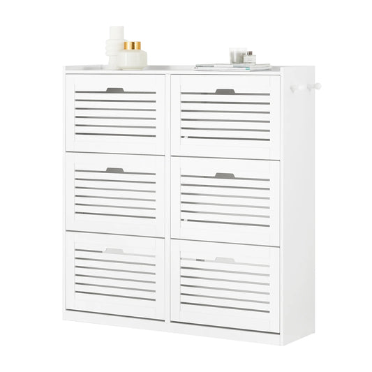 SoBuy FSR145-W Armoire à chaussures avec étagère à chaussures à 6 rabats avec 2 houes Camion à benne basculante avec 12 surfaces d'étagère Commode à chaussures Étagère à chaussures