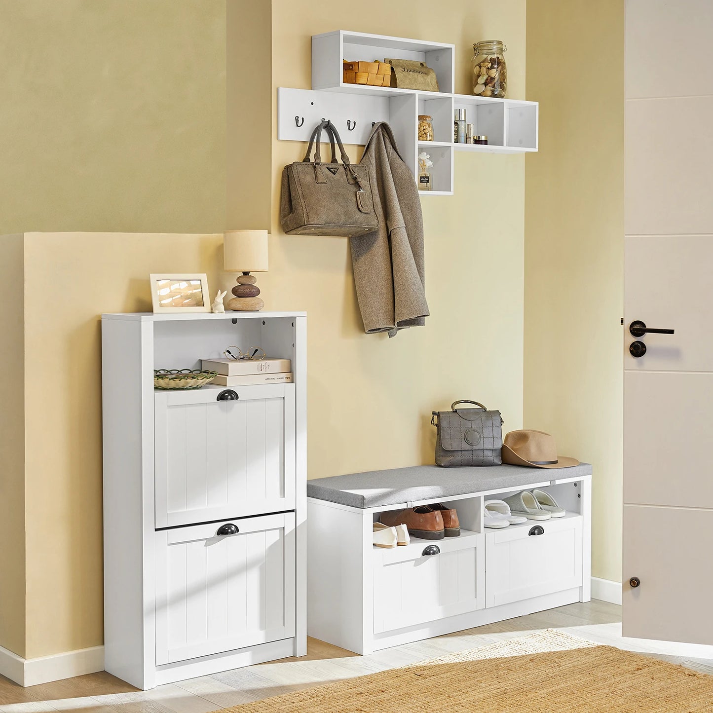 Meuble à Chaussures Moderne SoBuy – 2 Rabats, MDF Blanc, Gain de Place Entrée 60x110x24 cm