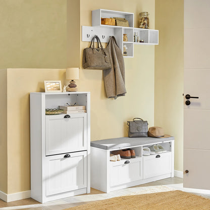 Meuble à Chaussures Moderne SoBuy – 2 Rabats, MDF Blanc, Gain de Place Entrée 60x110x24 cm