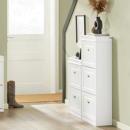 Meuble à Chaussures Moderne SoBuy – 3 Rabats, MDF Blanc, Grande Capacité Entrée 53x117x24 cm