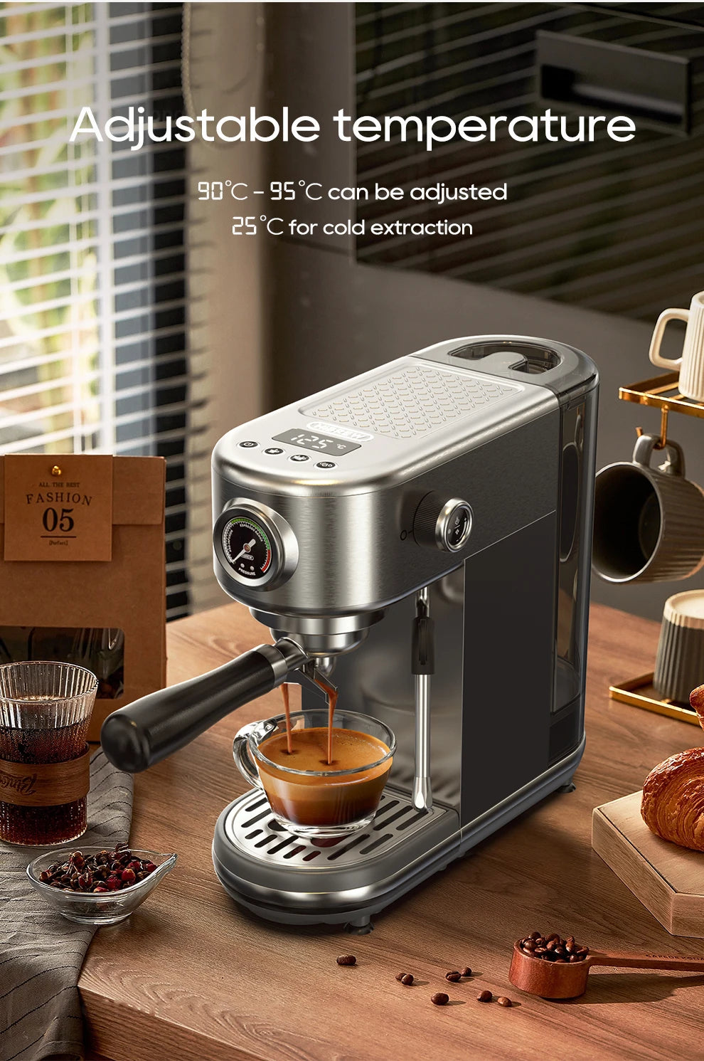 HiBREW H10B – Machine à Expresso Semi-Automatique 20 Bars – Température Réglable – Café Chaud Froid