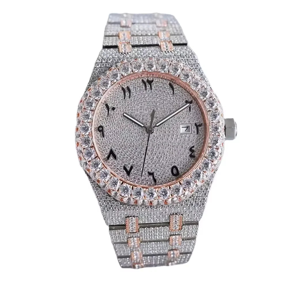 Custom Men's Hip Hop Mechanical Watch Handmade Bling Bling Completely Chilled Out Chest VVS Mossany Watch