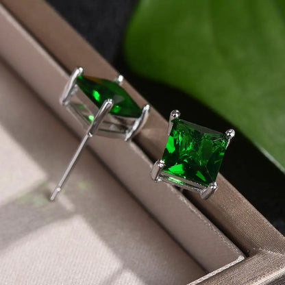Boucles d'oreilles carrées en pierre verte Simple pour femmes et hommes, clous d'oreilles de princesse en cristal pour mariage, Vintage, en os, bijoux pour maman