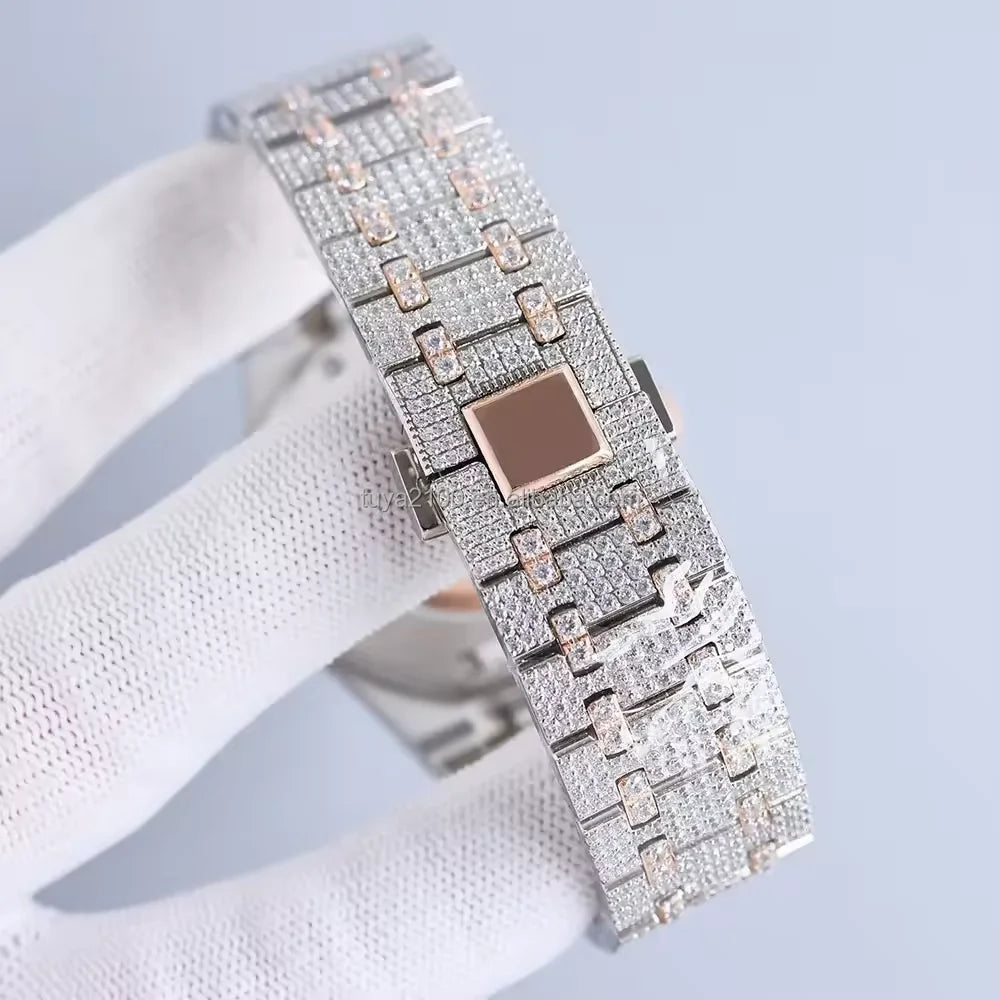 Custom Men's Hip Hop Mechanical Watch Handmade Bling Bling Completely Chilled Out Chest VVS Mossany Watch