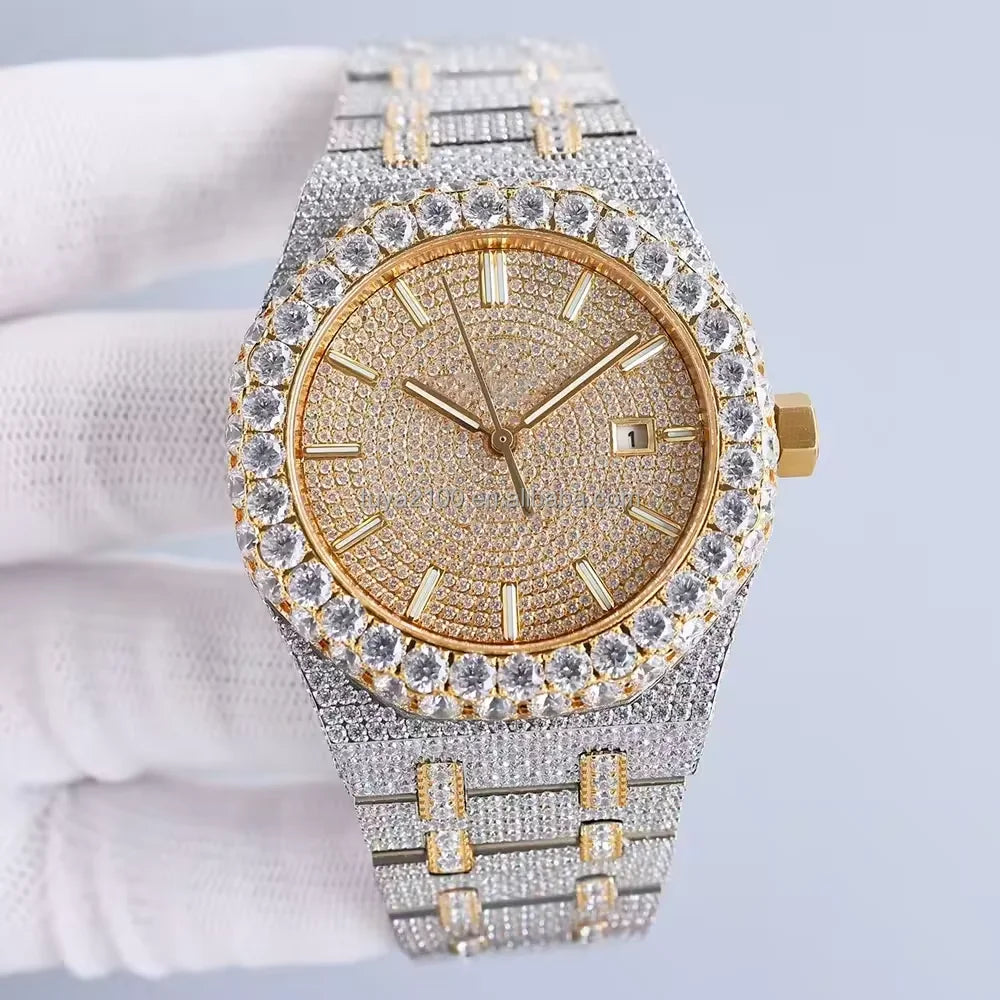 Custom Men's Hip Hop Mechanical Watch Handmade Bling Bling Completely Chilled Out Chest VVS Mossany Watch