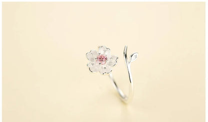 Bagues en argent Sterling 925 pour femmes, taille ajustable, en zircon rose, en fleur de cerisier, nouvel arrivage