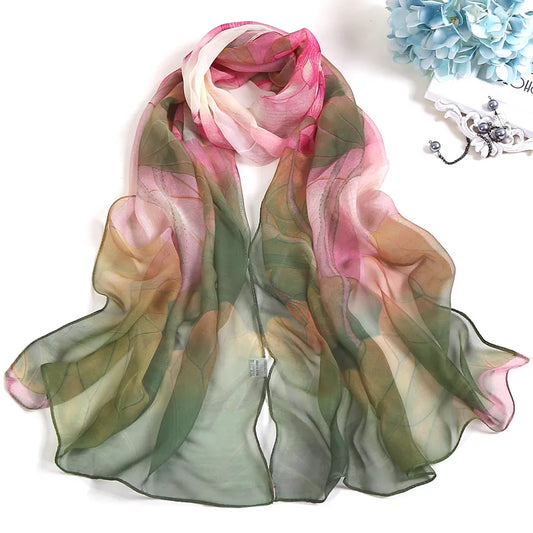 🧣 Foulard en Soie RUNMEIFA – Style Floral & Protection Solaire