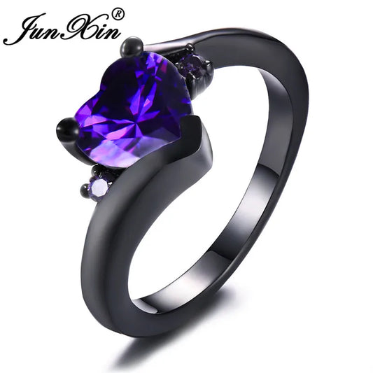 Bagues en forme de cœur en Zircon arc-en-ciel pour femmes, rétro or/noir rempli d'or violet bleu blanc, bague en pierre de cristal, bijoux de mariage CZ