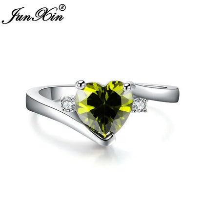 JUNXIN bleu pierre de naissance coeur anneaux pour femmes or blanc rempli violet rose noir Zircon blanc opale de feu bande de fiançailles femme
