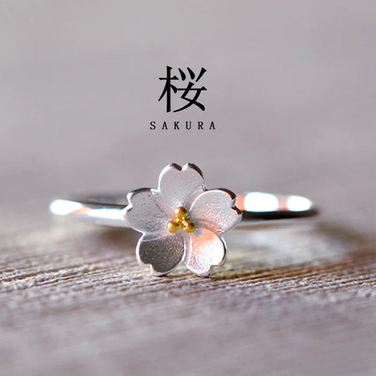 Bagues ouvertes en argent Sterling 925 avec fleur de cerisier pour femmes, bijoux hypoallergéniques à la mode pour filles