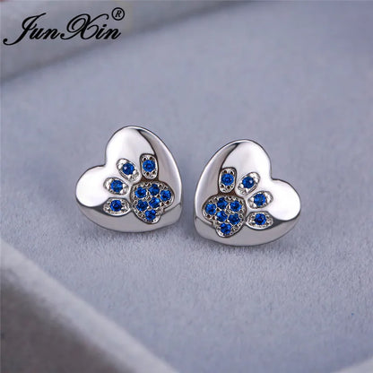 Boucles d'oreilles en forme de patte de chien, ours, chat, Animal mignon, pour femmes et hommes, couleur argent, vert, rose, violet, Zircon, cœur, bijoux de mariage