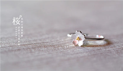 Bagues ouvertes en argent Sterling 925 avec fleur de cerisier pour femmes, bijoux hypoallergéniques à la mode pour filles