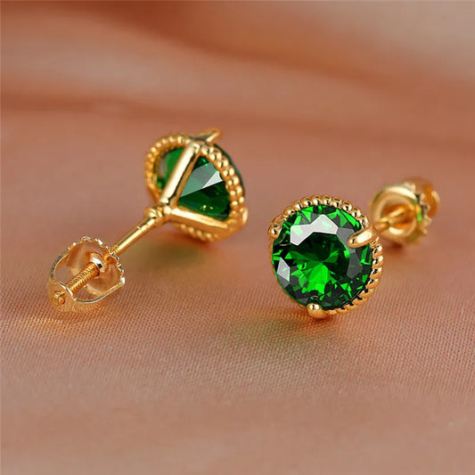 Vintage vis arrière boucles d'oreilles pour femmes hommes couleur or multicolore Zircon vert bleu noir violet cristal mariage boucles d'oreilles CZ