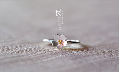 Bagues ouvertes en argent Sterling 925 avec fleur de cerisier pour femmes, bijoux hypoallergéniques à la mode pour filles