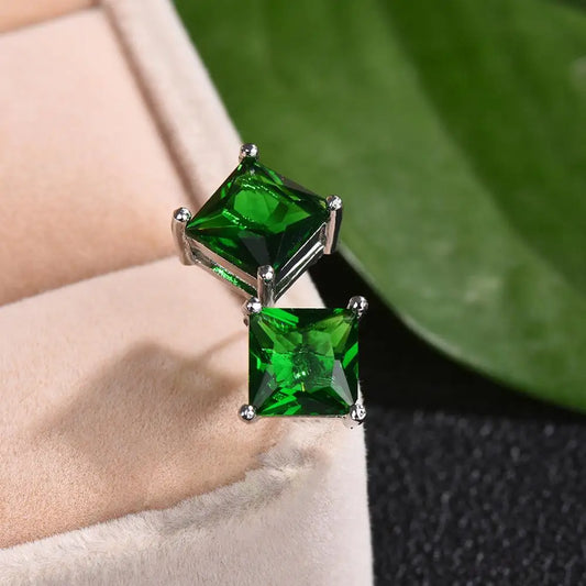 Boucles d'oreilles carrées en pierre verte Simple pour femmes et hommes, clous d'oreilles de princesse en cristal pour mariage, Vintage, en os, bijoux pour maman