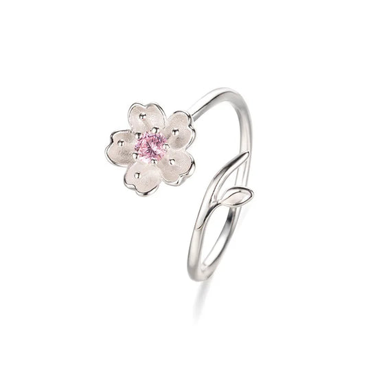 Bagues en argent Sterling 925 pour femmes, taille ajustable, en zircon rose, en fleur de cerisier, nouvel arrivage