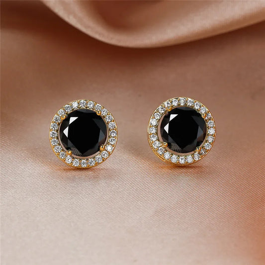 Boucles d'oreilles rondes de luxe en pierre noire, Vintage, mode or/noir/or Rose/argent, bijoux de mariage pour femmes