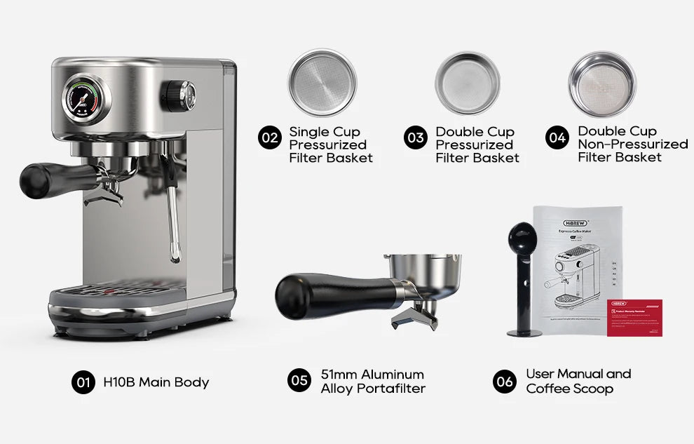 HiBREW H10B – Machine à Expresso Semi-Automatique 20 Bars – Température Réglable – Café Chaud Froid