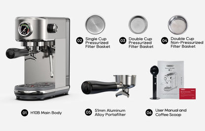 HiBREW H10B – Machine à Expresso Semi-Automatique 20 Bars – Température Réglable – Café Chaud Froid