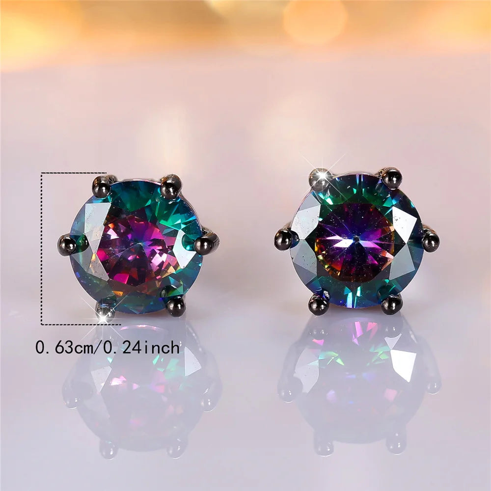 Boucles d'Oreilles Rondes en Clip Arc-en-Ciel pour Femme, Bijoux de Mariage en Or et Noir