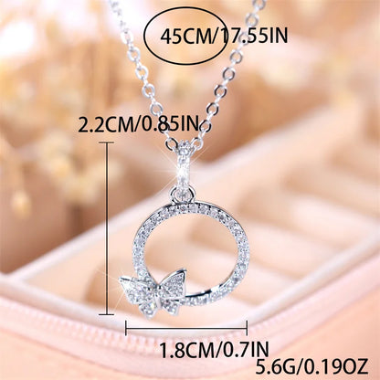 Collier pendentif papillon rond blanc pour femme, mignon, document en argent, colliers de la présidence, cadeau de bijoux de mariage, mode féminine