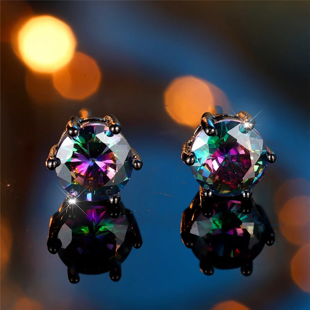 Boucles d'Oreilles Rondes en Clip Arc-en-Ciel pour Femme, Bijoux de Mariage en Or et Noir