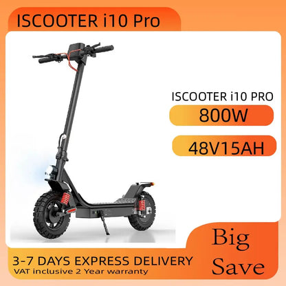iScooter i10 Pro – Trottinette Électrique 800W 48V 15Ah | 45 km/h, 60 km d’autonomie, Pliable & Tout-Terrain