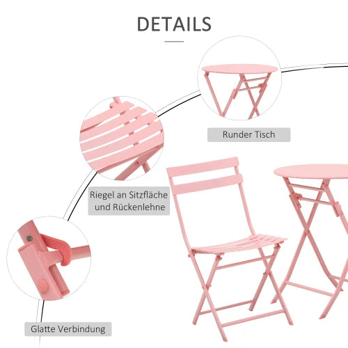 Ensemble de jardin pour 2 personnes Ensemble de meubles de balcon avec table de bistro pliante et 2 chaises en rose pour jardin et cour