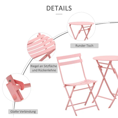 Ensemble de jardin pour 2 personnes Ensemble de meubles de balcon avec table de bistro pliante et 2 chaises en rose pour jardin et cour