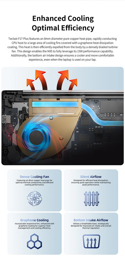 💻 Teclast F17Plus – Ordinateur portable 17.3" IPS, Intel N95, 16GB RAM, 512GB SSD
