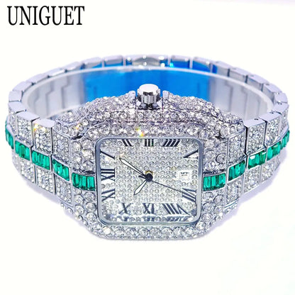 Montres de luxe en diamant rouge pour hommes, marque ummy GUET, Hip Hop, glacé, bling, bijoux, montre-bracelet, mode, étanche, horloges à quartz carrées
