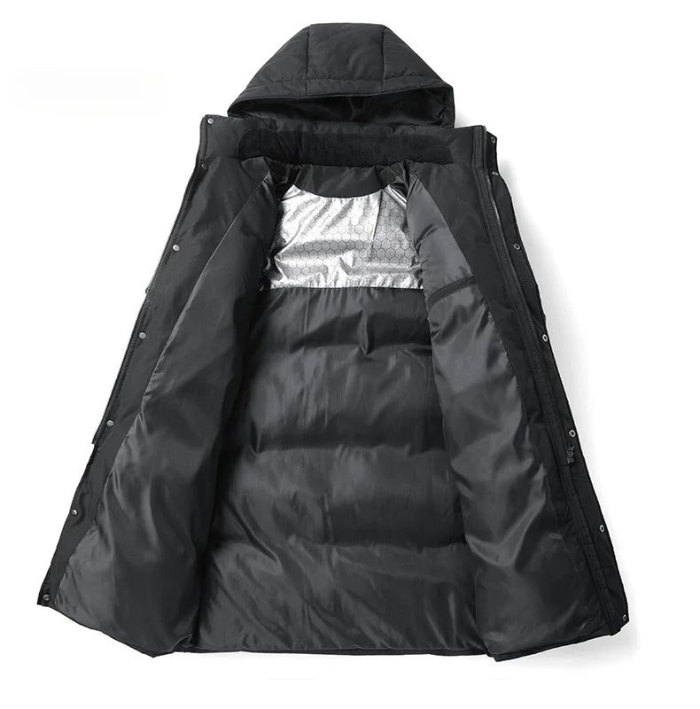 Parka chauffante à capuche pour homme, veste rembourrée, manteau long, veste chaude, technologie graphène, style coréen, haut de gamme, couple, hiver, 2024