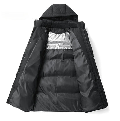 Parka chauffante à capuche pour homme, veste rembourrée, manteau long, veste chaude, technologie graphène, style coréen, haut de gamme, couple, hiver, 2024